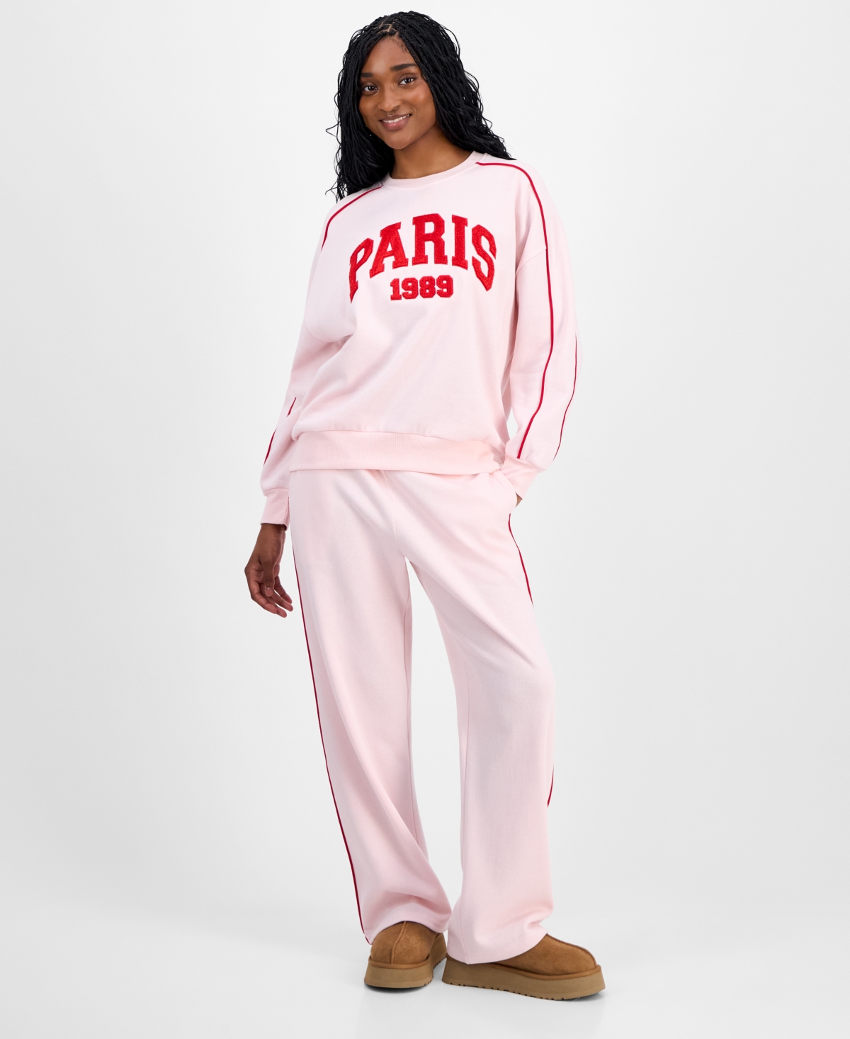 Rebellious One Juniors' Paris Chenille Patch Sweatshirt In Pink