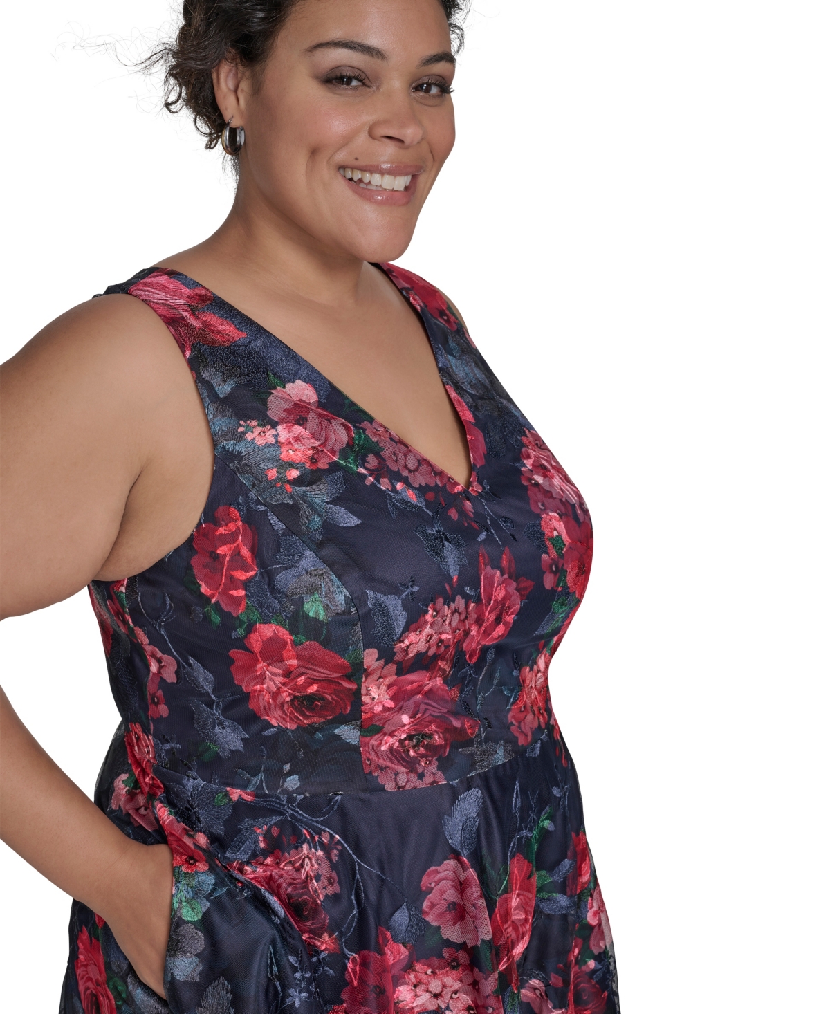 Eliza J Plus Size Sleeveless Embroidered Fit & Flare Dress In Multi