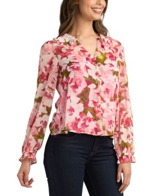 Juniors' Printed Button-Front Blouse 