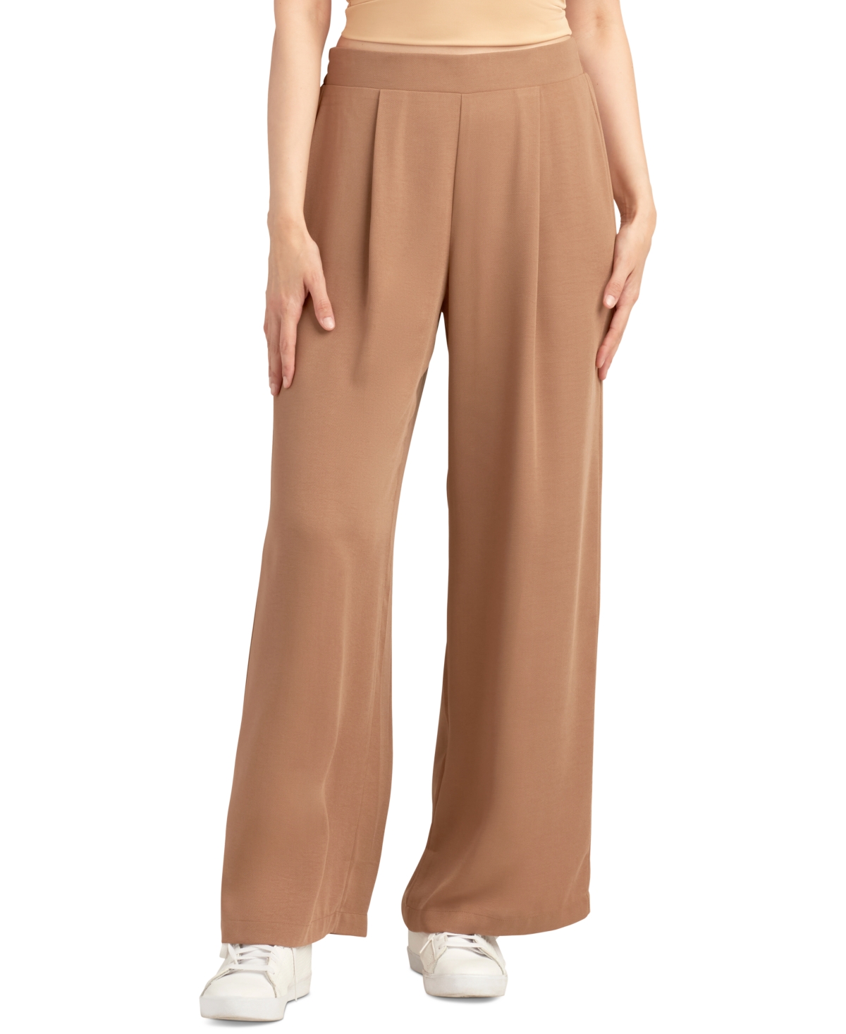 Juniors' Pleated Pull-On Wide-Leg Pants - Mocha