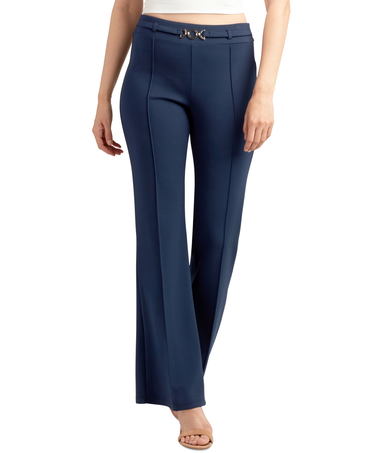 Juniors' Solid Pull-On Belted Pants - Navy