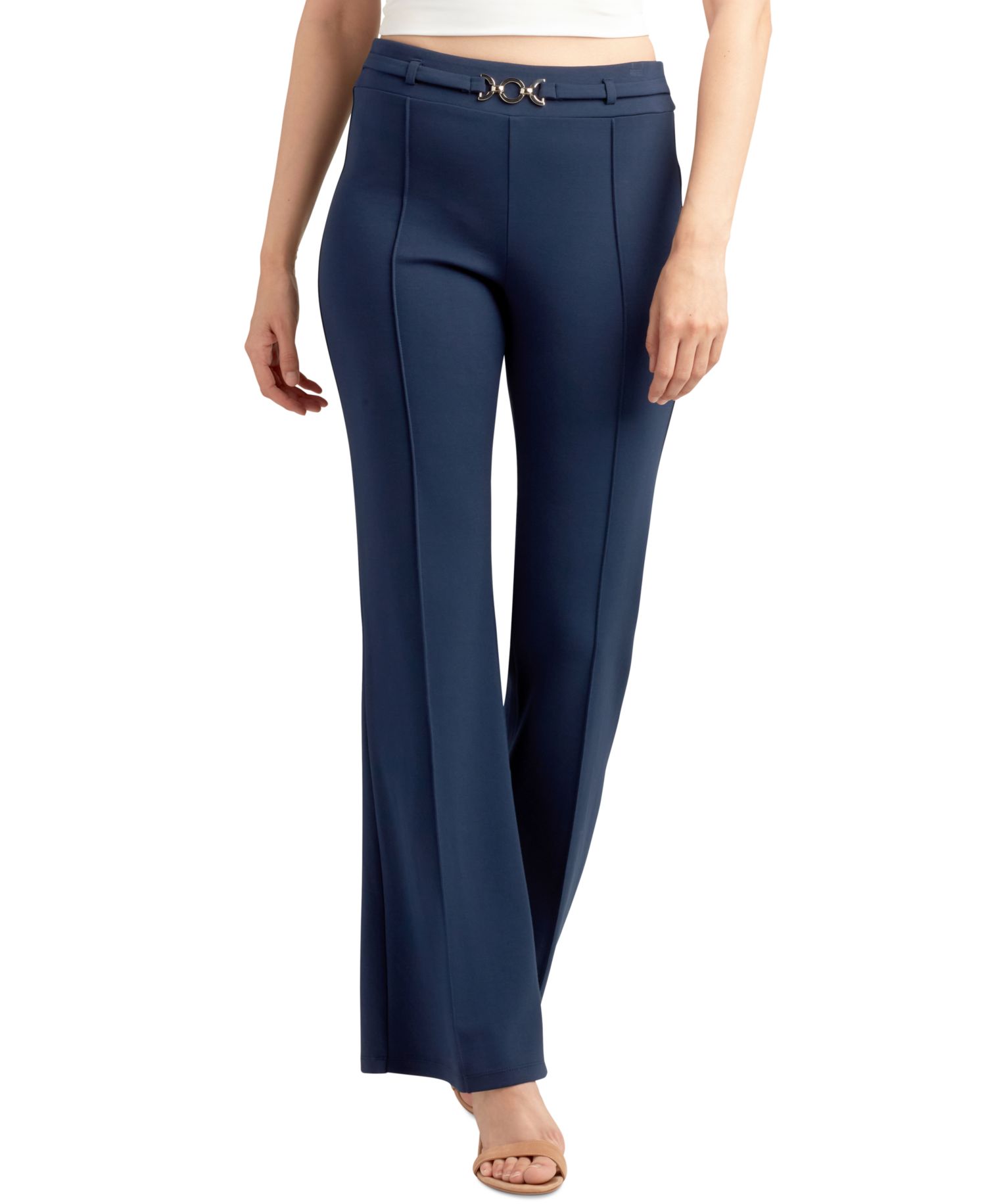 Juniors' Solid Pull-On Belted Pants
