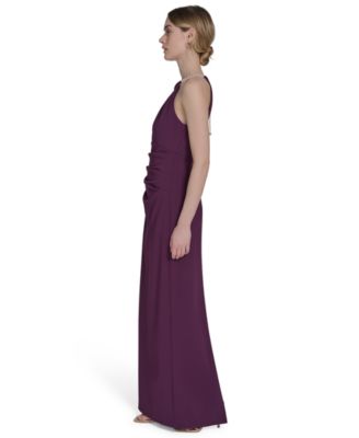 Petite Scuba Crepe Halter Side-Tuck Gown
