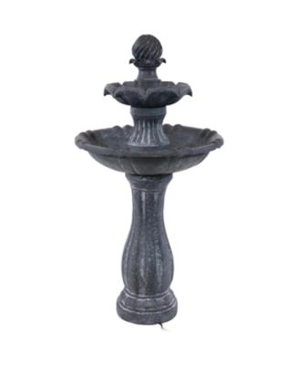 45" H Outdoor Arcade 2-Tier Solar Water Fountain with Battery Backup and LED Light