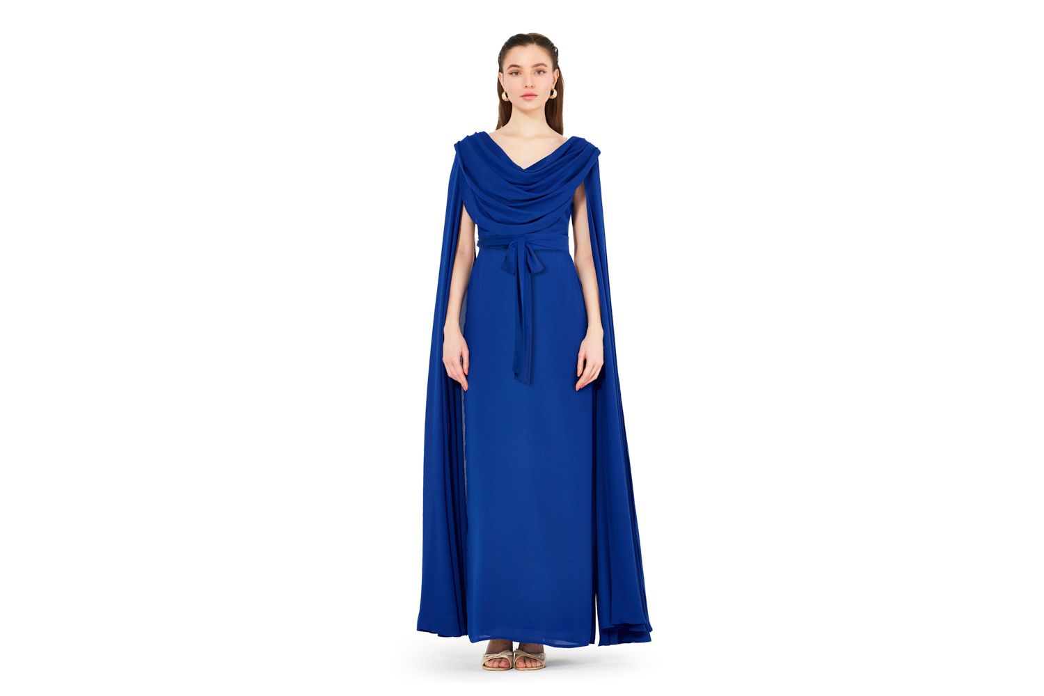 Women's Cowl Neck Flare Sleeved A-line Gown