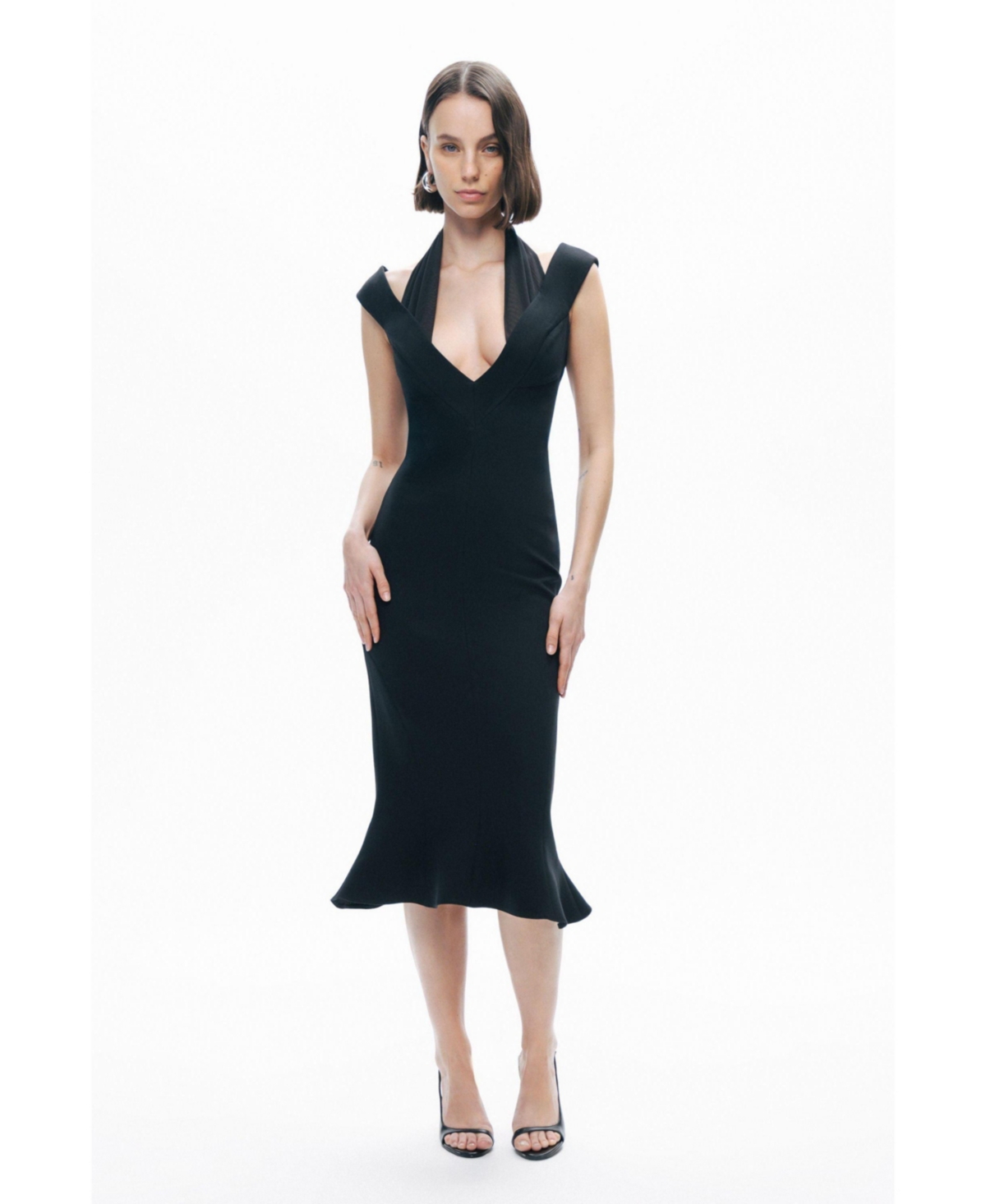 Women's Chiffon Detailed Midi Dress - Black
