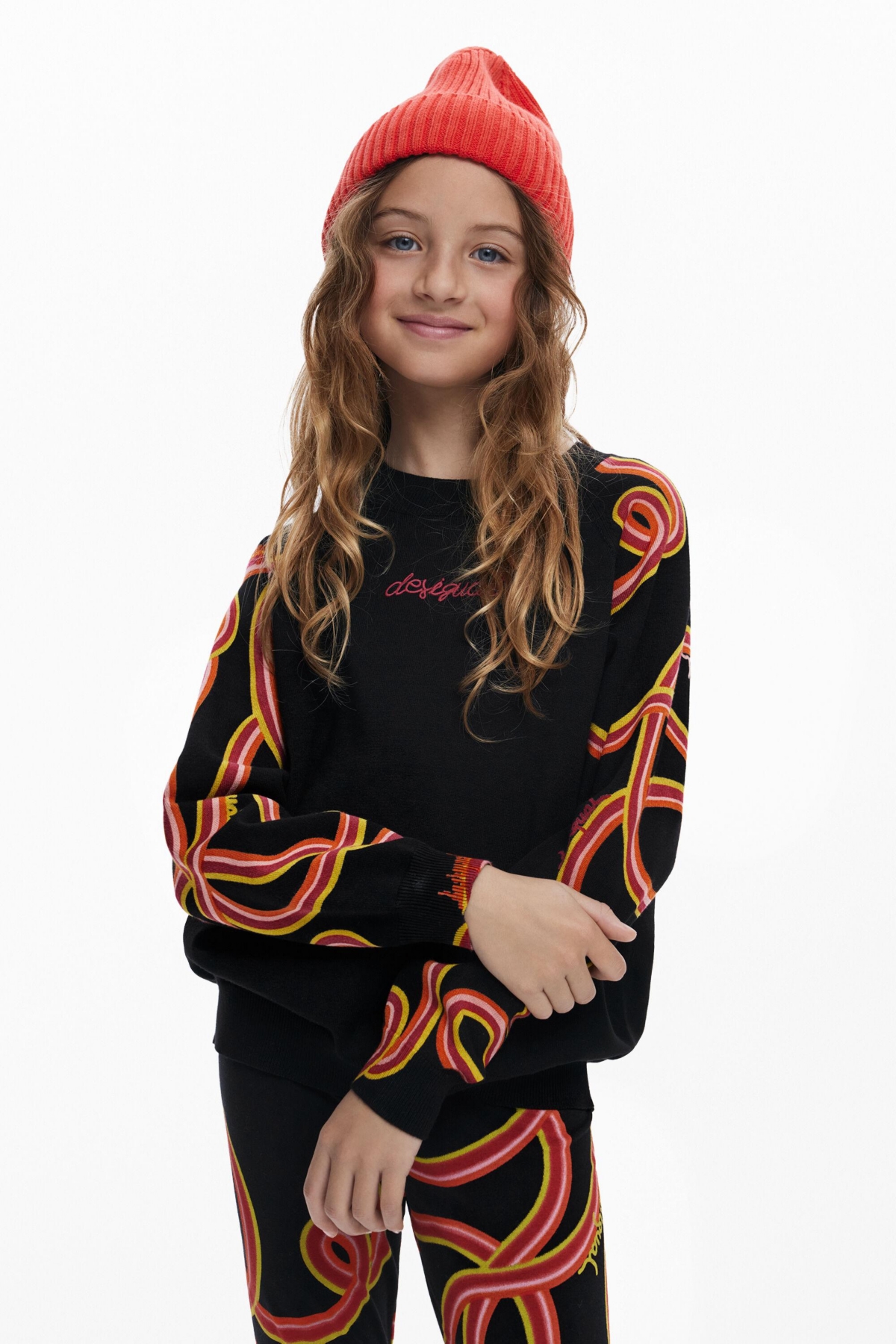 Desigual Girls Girls's Serpentine Sleeve Sweater In Black