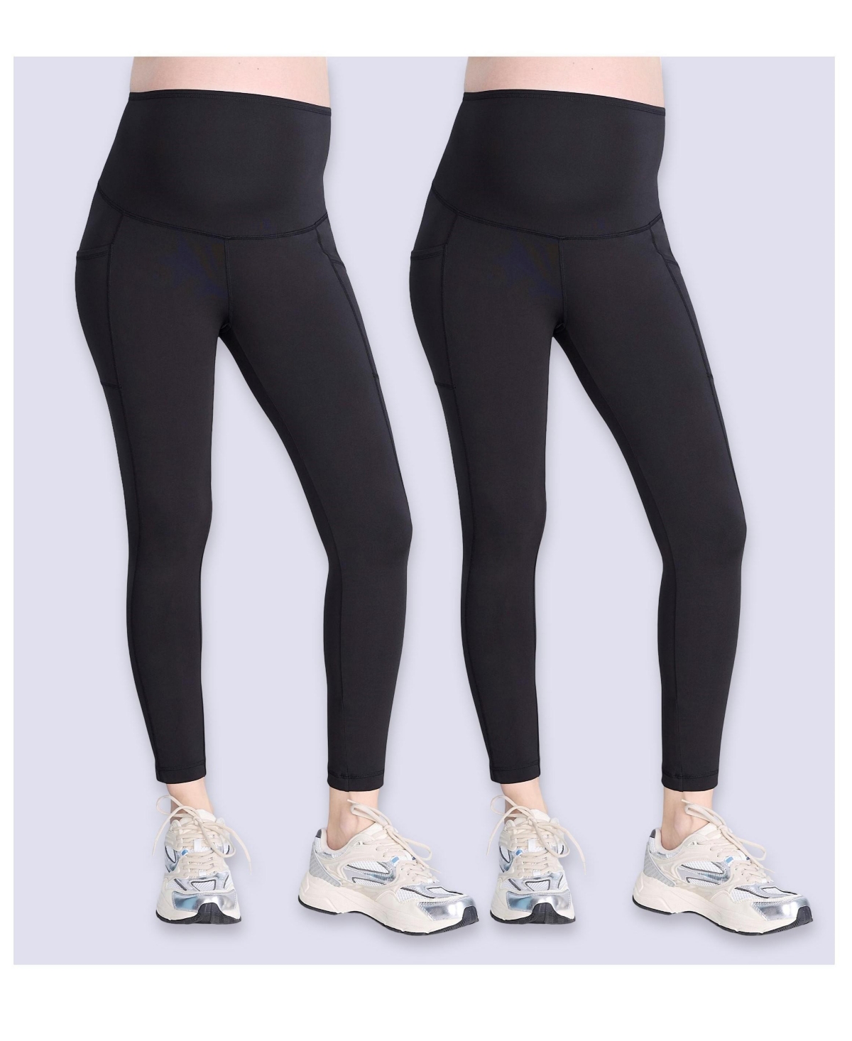 Women's High Waist Over the Belly Active Pocket Ankle Legging - 2-pack - Motherhood Maternity - Black