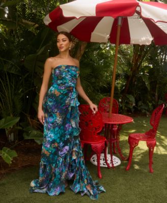 Petites Printed Straight-Neck Sleeveless Maxi Dress