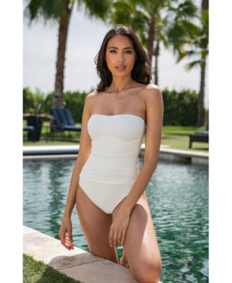 Women's Island Goddess Tummy-Control Shirred Bandeau One-Piece Swimsuit