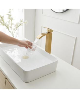 Waterfall Single Hole Single Handle Bathroom Vessel Sink Faucet With Pop Up Drain Without Overflow In Matte Black & Gold