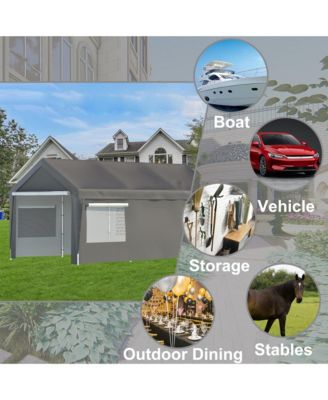 10x20FT Heavy Duty Carport Canopy - Galvanized Steel Car Garage with Roll-up Windows