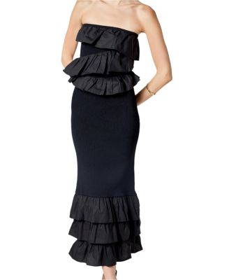 Women's Mixed Media Strapless Fitted Maxi Dress