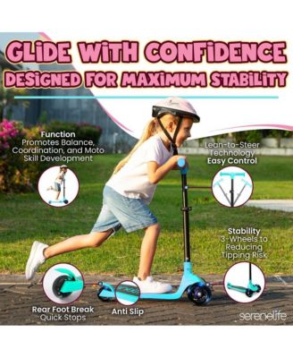 3-Wheel Foldable Kids Scooter - Child Toy Scooter with Built-in LED Wheel Lights, and Easy Maneuvering Lean-to-Steer Technology (Turquoise Blue)