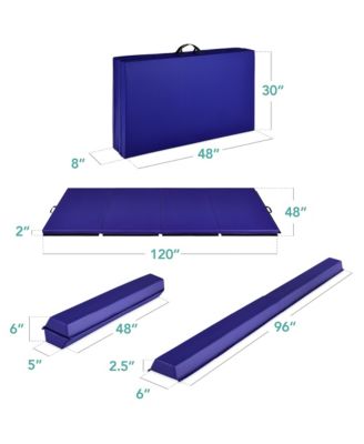 10ftx4ftx2in Folding Gym Mat 4-Panel w/ Carrying Handles & Folding Balance Beam
