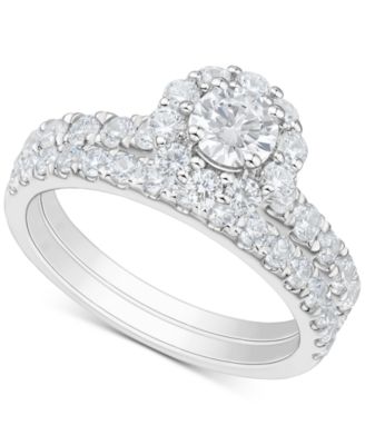 Macy's - Diamond Halo Bridal Ring Set (2 ct. t.w.) in 14K White Gold