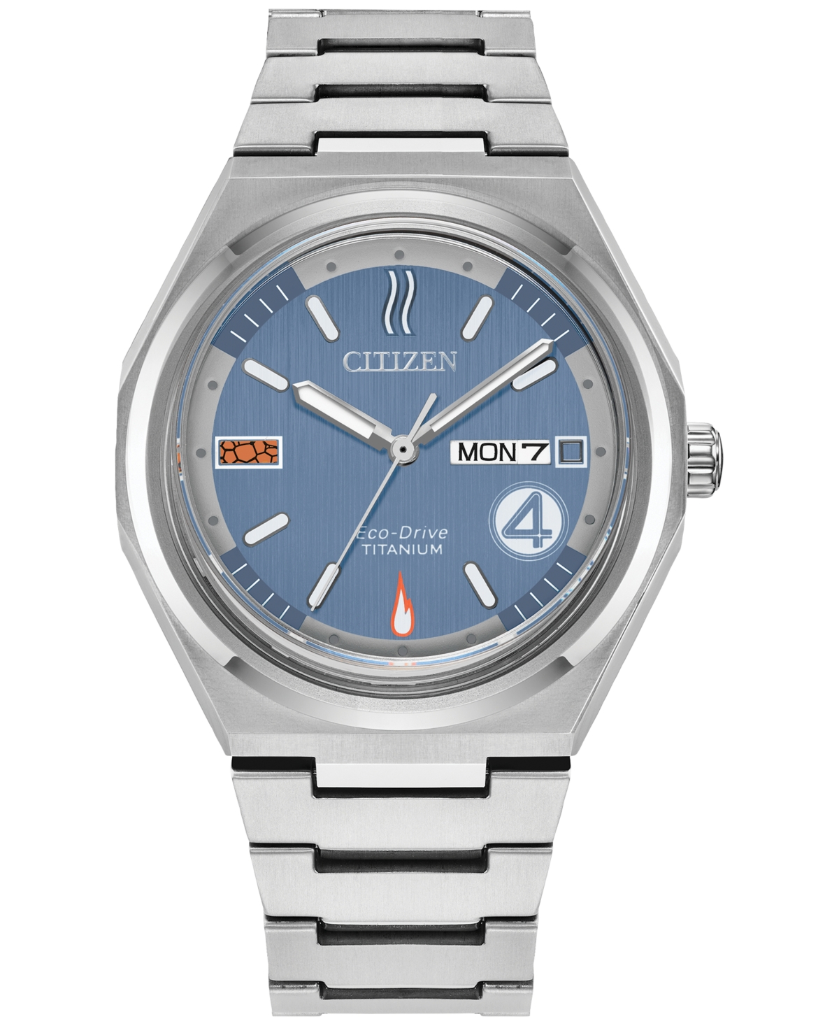 Eco-Drive Men's Marvel Fantastic Four Zenshin Silver-Tone Super Titanium Bracelet Watch 40mm Gift Set - Silver-tone