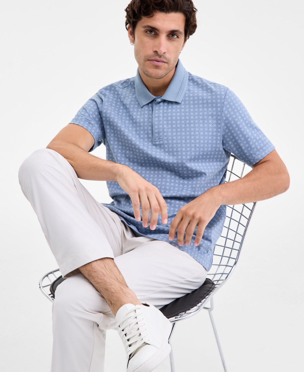 Macy's Alfani Men's Micro-lattice Polo Shirt In Blue