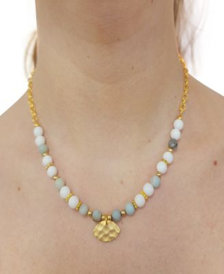 Gold-Tone Amazonite & White Jade Statement Necklace, 16" + 2" extender
