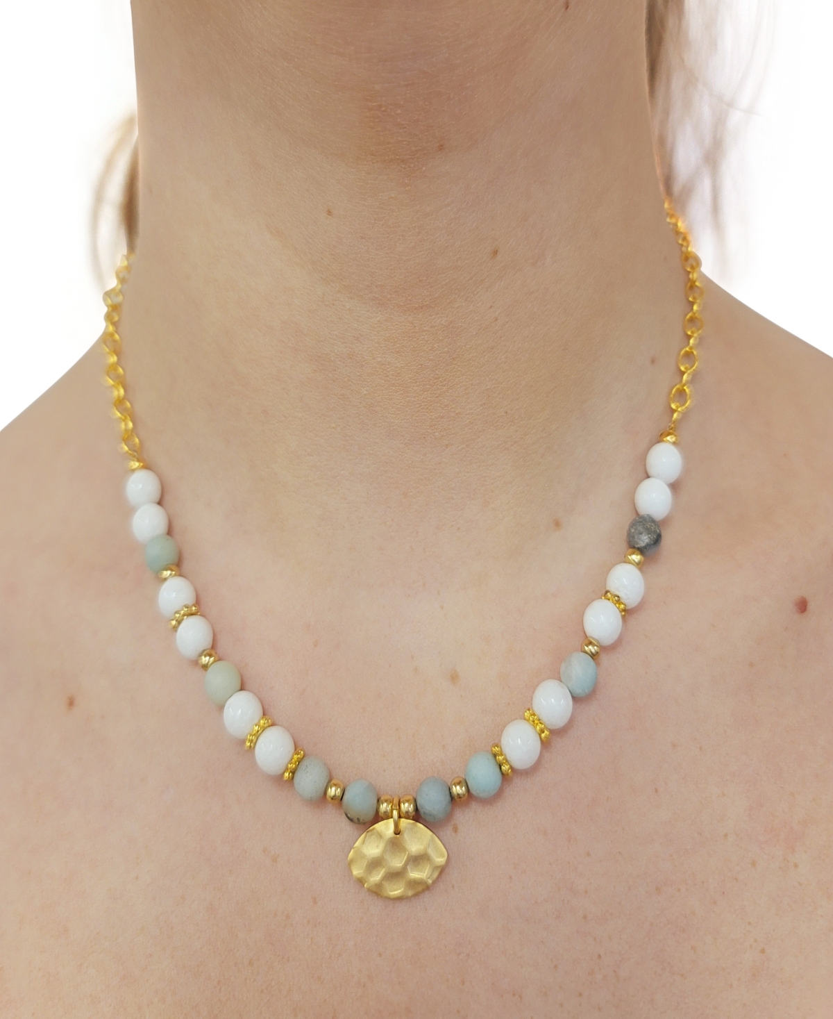 Minu Jewels Gold-tone Amazonite & White Jade Statement Necklace, 16" + 2" Extender