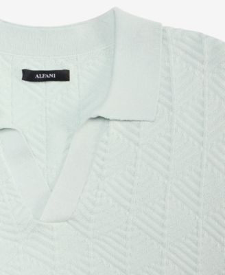 Men's Johnny-Collar Ribbed Geo Polo Shirt, Macy's Exclusive