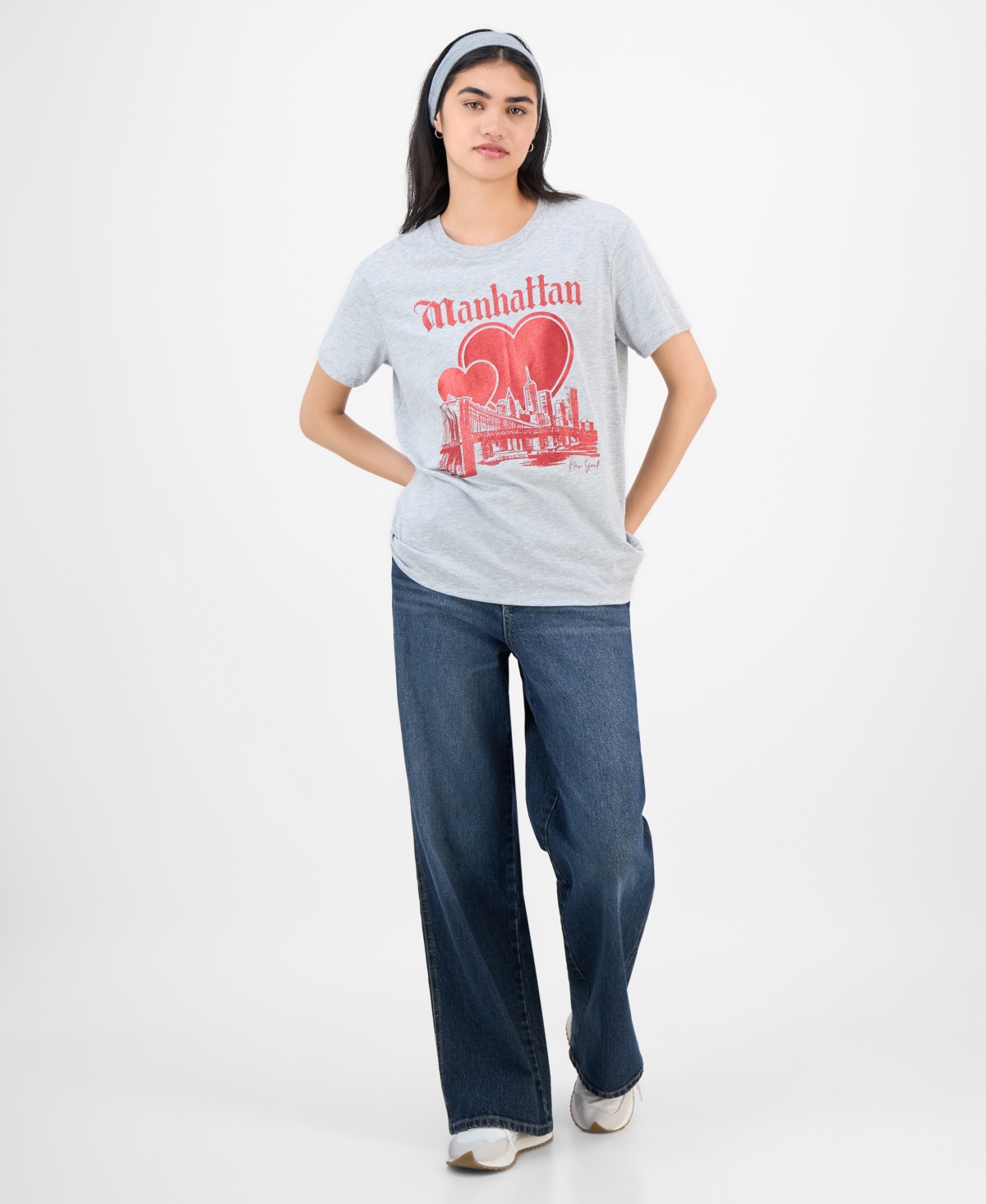 Self Esteem Juniors' Manhattan Love Graphic-print Boyfriend T-shirt In Blue