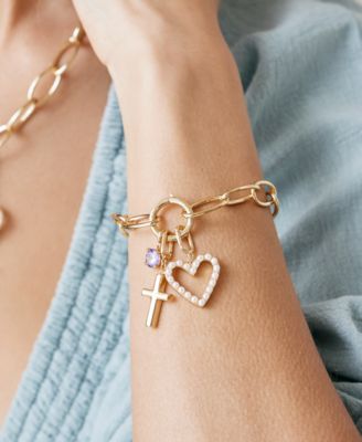 Gold Plated Cami Birthstone Cross Charm Chain Bracelet