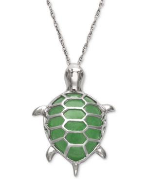image of Dyed Jade Turtle Pendant Necklace in Sterling Silver