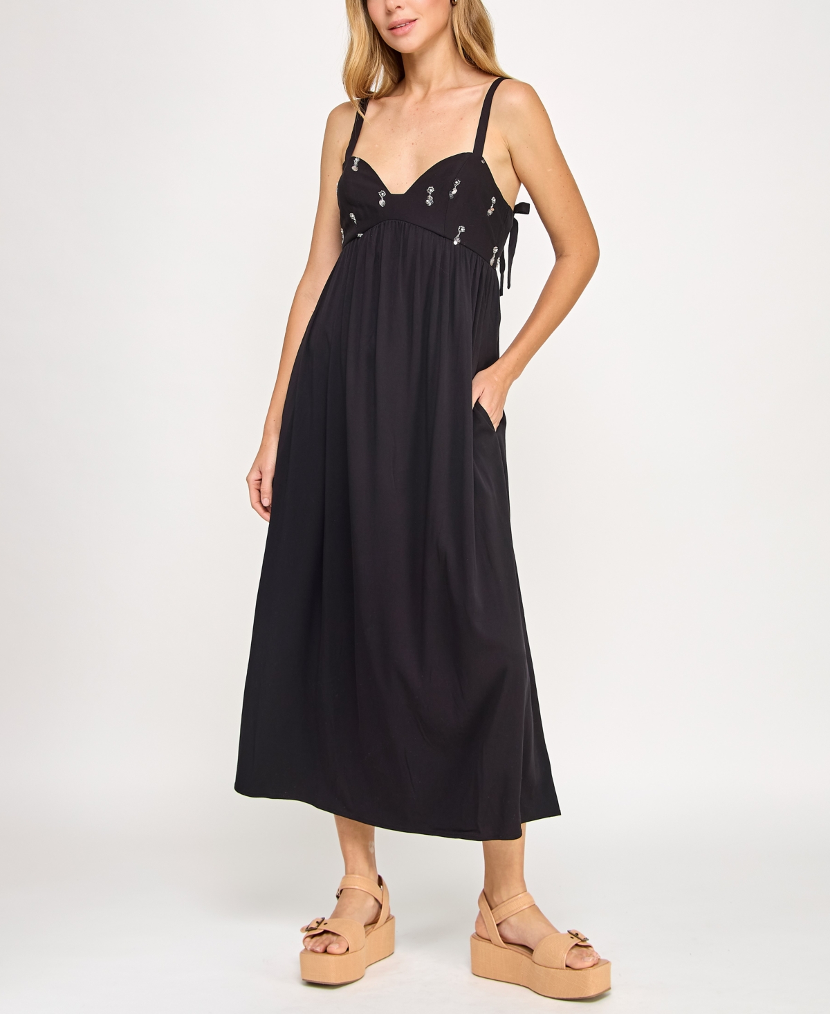 Beauty & Grace/k&k Clothing Llc Juniors' Embellished Sleeveless Maxi Dress In Black