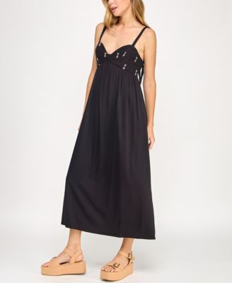 Juniors' Embellished Sleeveless Midi Dress