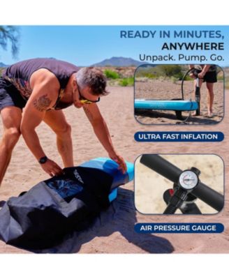 Free-Flow Welded Inflatable Stand-Up Paddle-Board with Double-Action Hand Pump, 3-Shaft Aluminum Paddle, Leash, Fin, Repair Kit and Backpack (Black)