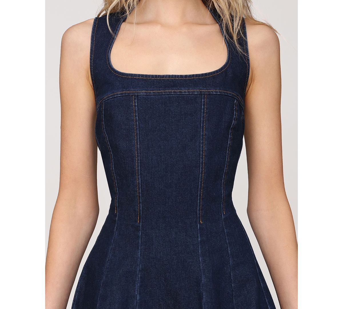 Avec Les Filles Women's Sleeveless Paneled Denim Mini Dress In Blue