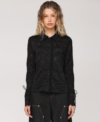 Avec Les Filles - Women's Button-Front Flared-Sleeve Lace Shirt