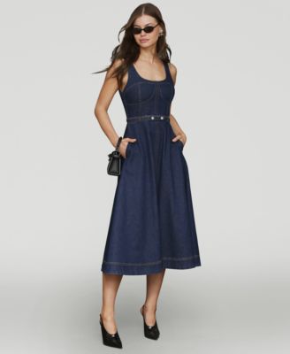 Women's Bustier Circle-Skirt Midi Dress
