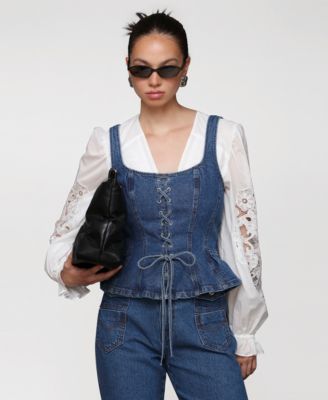 Women's Denim Lace-Up Peplum Top
