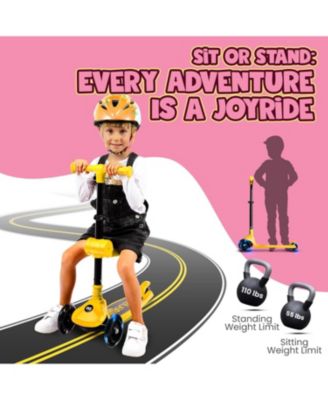 3-Wheel Foldable Kids Scooter - Child Toy Scooter with Built-in LED Wheel Lights, and Easy Maneuvering Lean-to-Steer Technology (Yellow