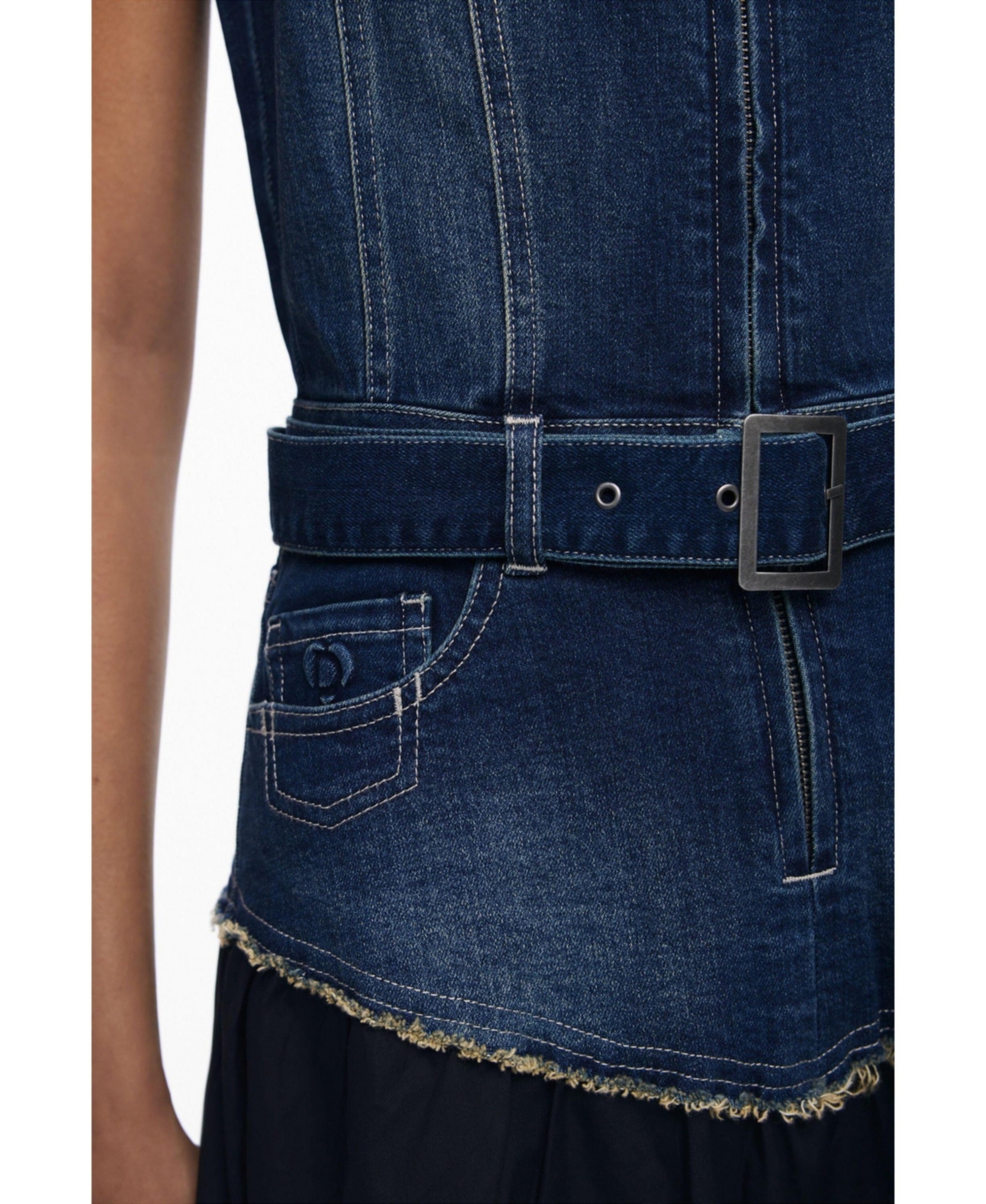 Desigual Sleeveless Mixed Media Midi Dress In Blue