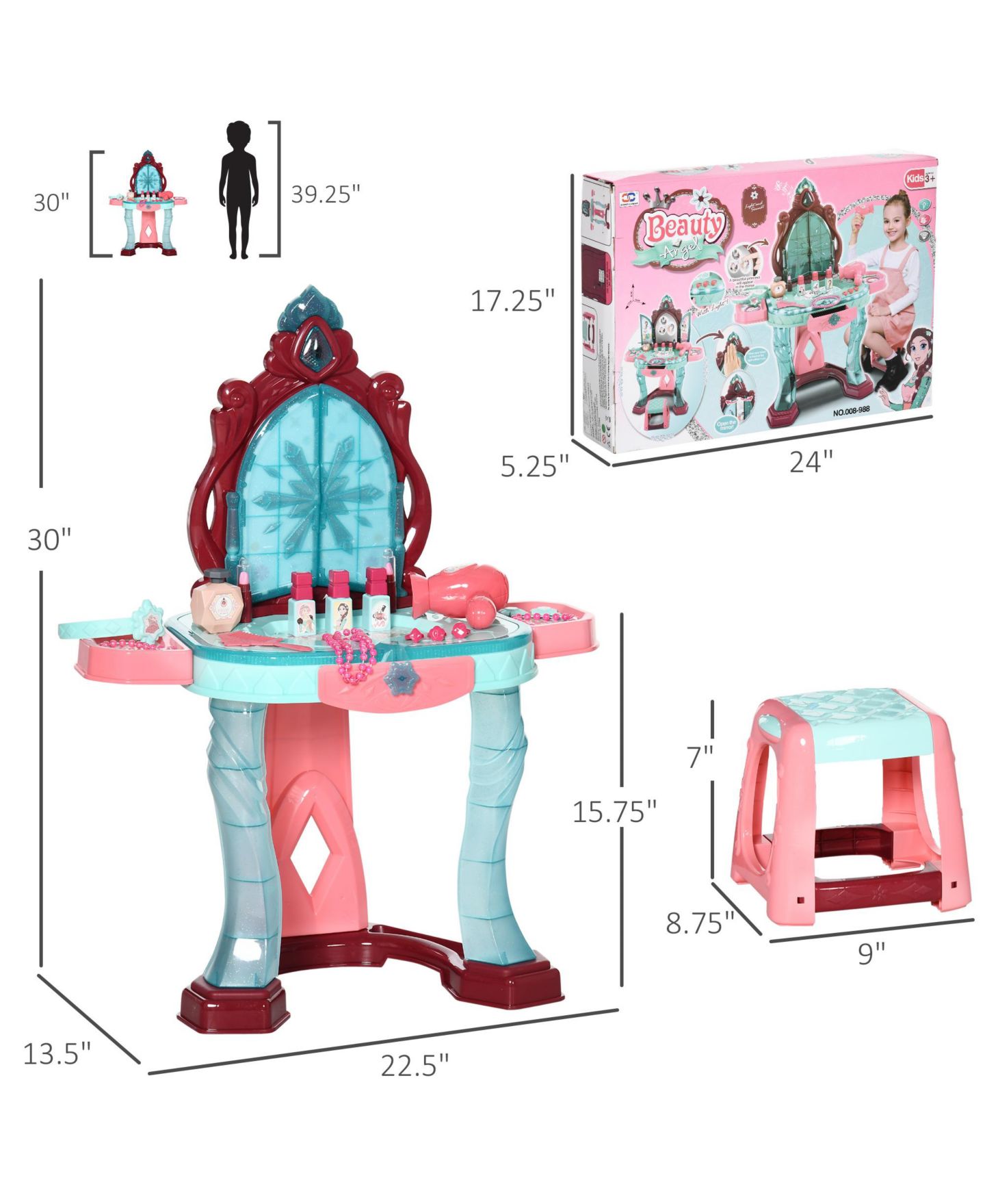 Детская игрушка Qaba Kids Vanity Table and Stool for 3-Year-Olds — фото 3