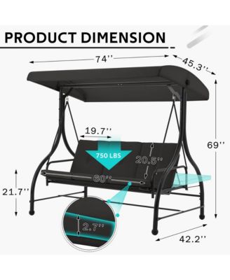 3-Person Metal Patio Swing Outdoor Porch Swing Chair for Adults for Garden Backyard Deck