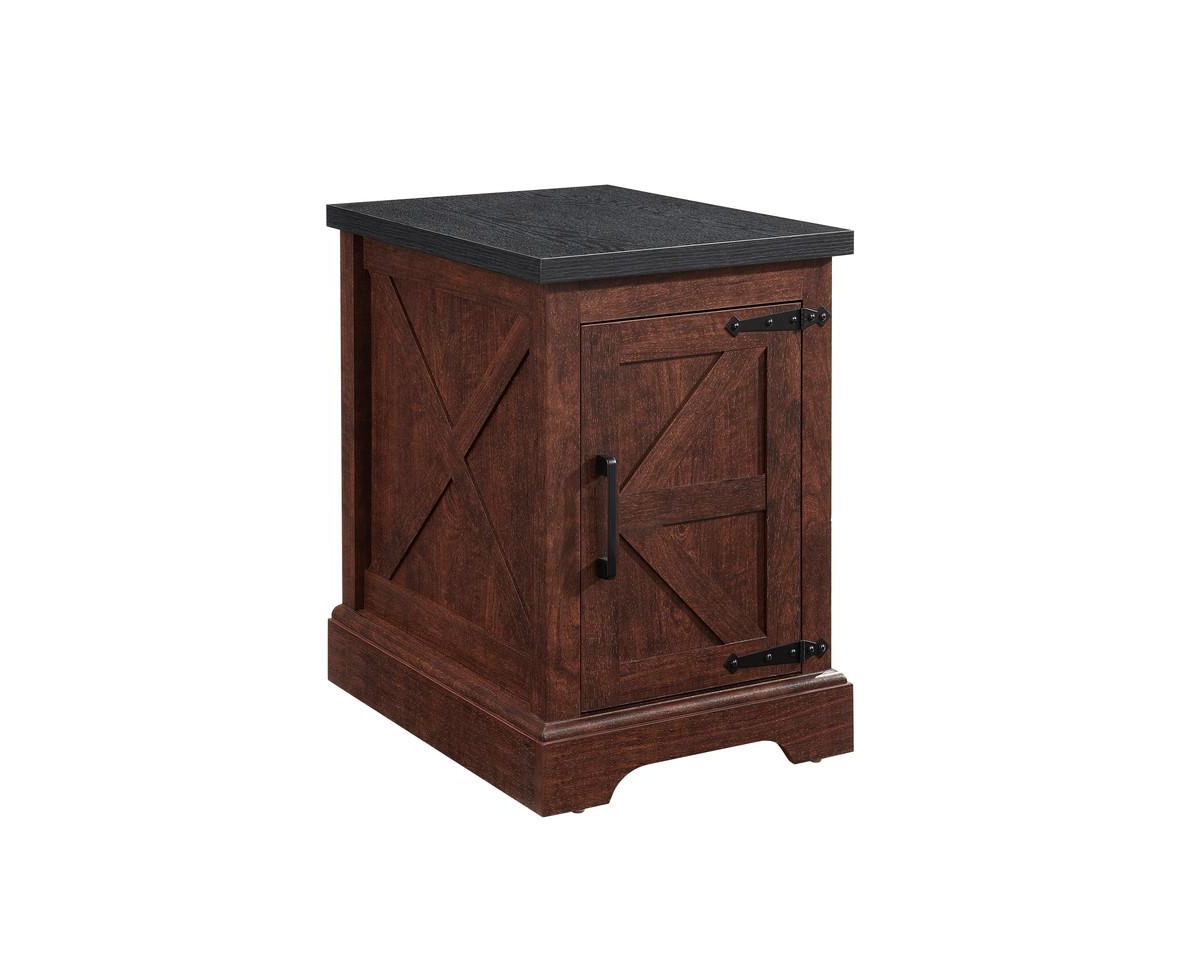 Rectangular Farmhouse Cabinet Table with Barn Door and Adjustable Storage Shelf - Oak