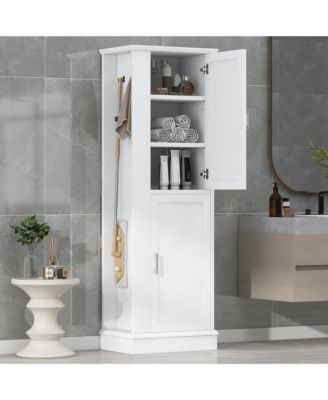 68"H Tall Bathroom Cabinet with Hook and Adjustable Shelf, Freestanding MDF