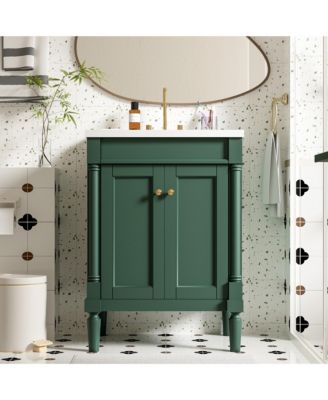 24" Freestanding Vanity Cabinet with Sink and 2-Tier Shelf