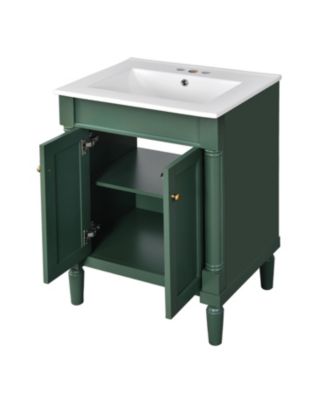 24" Freestanding Vanity Cabinet with Sink and 2-Tier Shelf