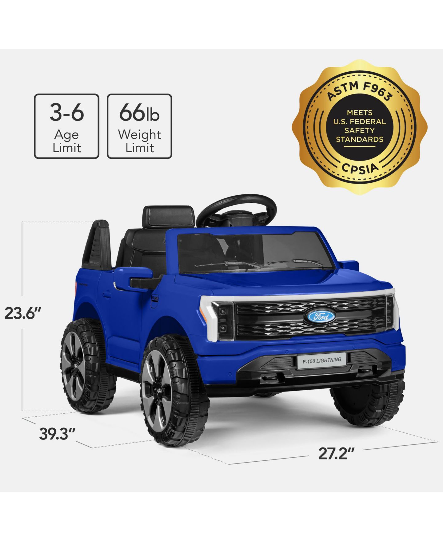 Детская игрушка Best Choice Products Ford Lightning 12V Powered Ride-On Car with Remote Control, 66 lbs., 3–6 лет, цвет: Синий — фото 2