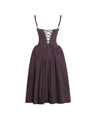 Women's Oakleigh Blackberry Purple Cotton Lace-up Back Midi Dress