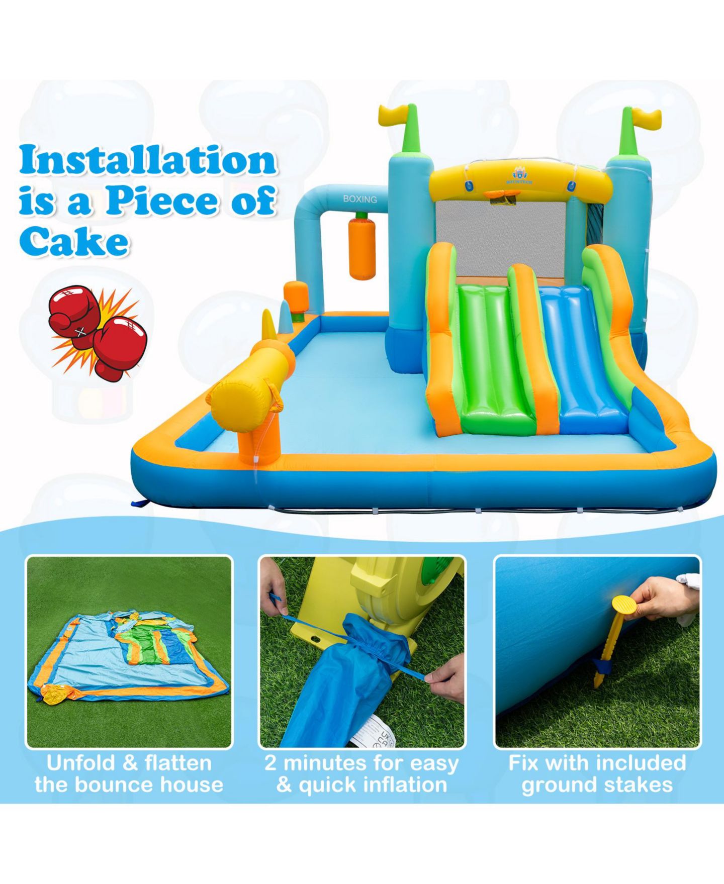 Детская игрушка Mecale Giant Inflatable Water Slide for Kids Aged 3-10 Years (without Blower), цвет: Синий — фото 5