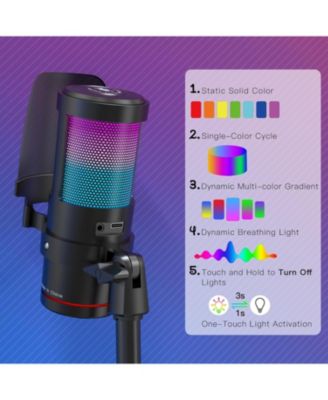 USB Microphone for iPhone, iPad, PC, RGB Gaming Mic with Metal Body, Mute, Pop Filter, Gain for Podcasting, Streaming, YouTube, Voice Over