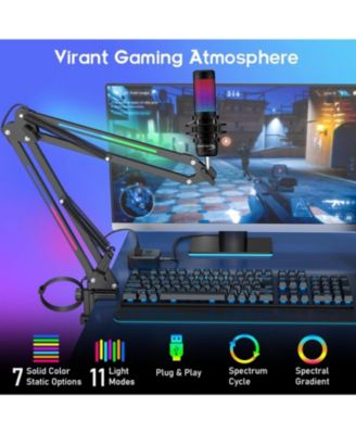 RGB Microphone Arm Stand,Mic Arm with RGB Light for QuadCast/Blue Yeti/Snowball/Shure SM7B/Rode NT1/Elgato,Rotatable Suspension Boom Scissor Stand for Gaming Streaming Podcasting YouTube