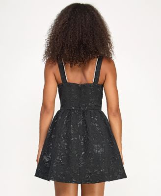Juniors' Metallic Jacquard Fit & Flare Dress