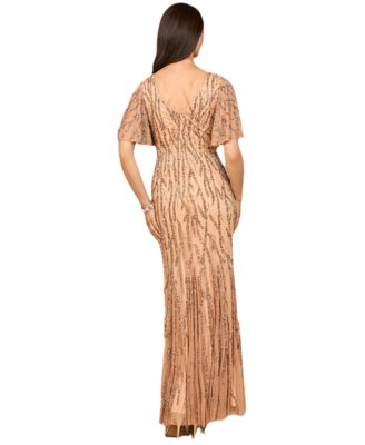 Beaded Gown with Flutter Sleeves